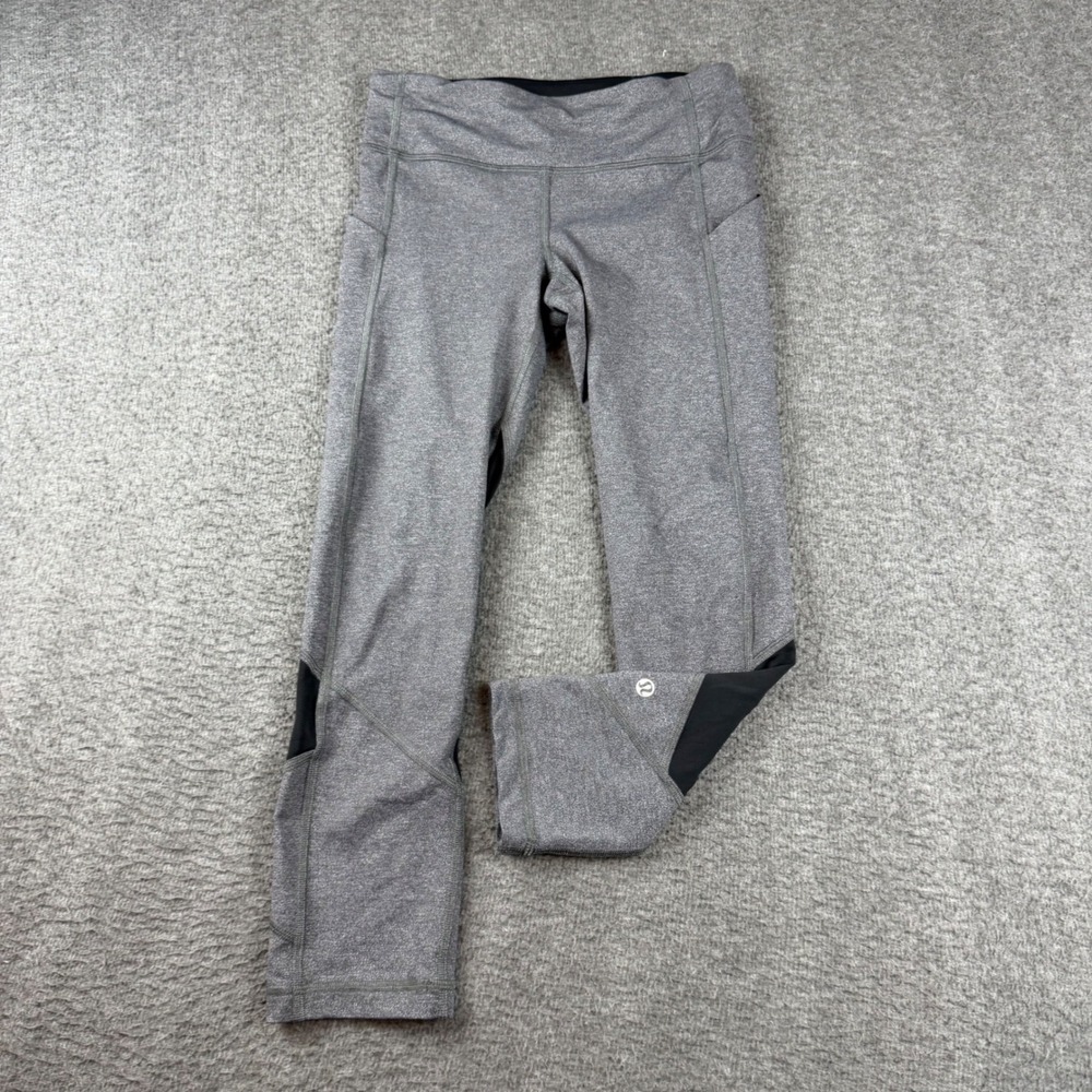 Lululemon Speed Up Crop Leggings Women's 4 Gray Mesh Panel Pockets Activewear